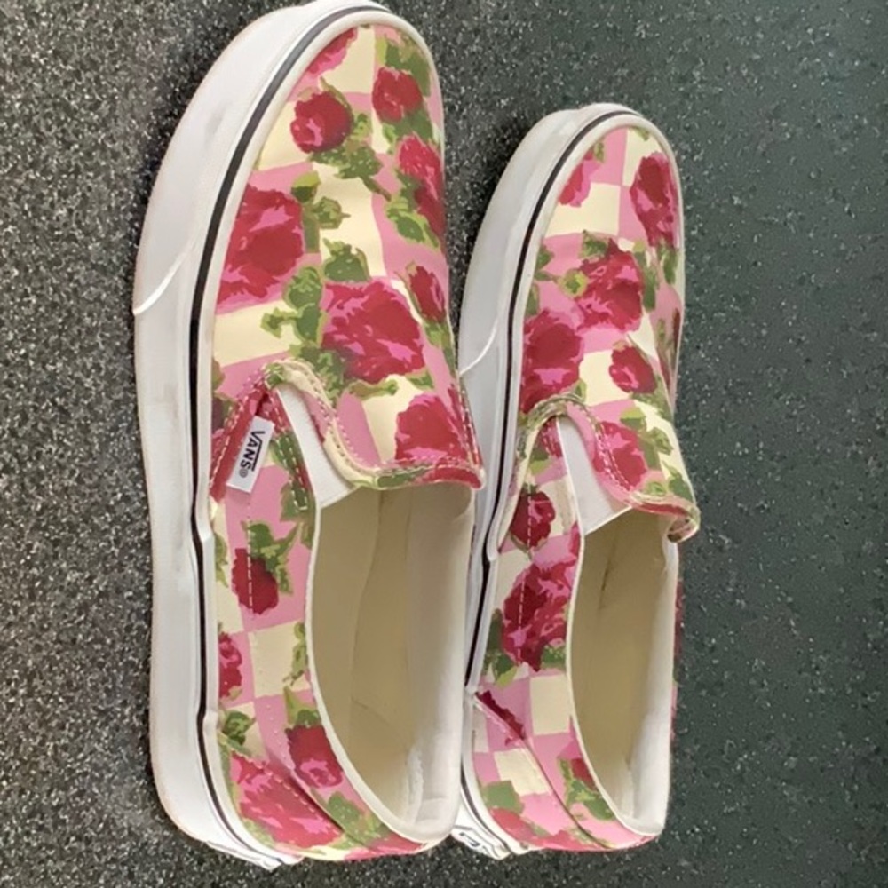 Women’s Vans Floral Slip Ons  Roses gently used